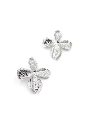 Metal Yaprak Küpe - Gümüş