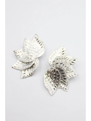 Metal Yaprak Küpe - Gümüş