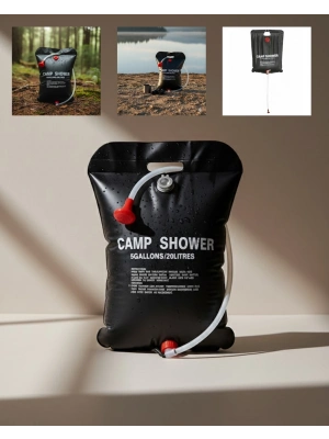 ® Güneş Enerjili Dış Mekan Duşu 20 Litre Dayanıklı PVC Kamp Duş Sistemi