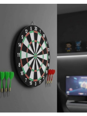 ® Kaliteli Ahşap Dart Tahtası 12 İnç  4 Dart Ok Seti