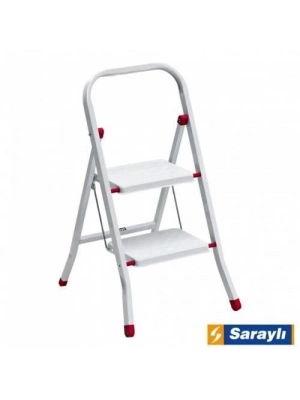 ® Saraylı Pratik Metal Merdiven Beyaz 2 Basamaklı