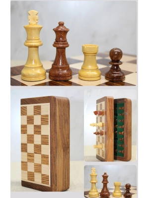 Mıknatıs Taşlı Ahşap Katlanabilir Kutulu Satranç Oyunu 17.5 Cm