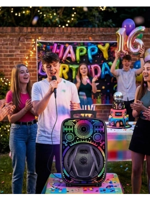 Mikrofonlu Bluetooth Hoparlör 8 İnç RGB Işıklı Taşınabilir Ses Sistemi
