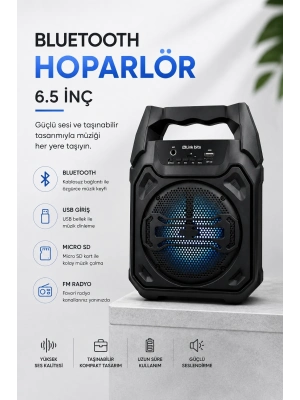 Mikrofonlu Bluetooth Ses Sistemli USB, Micro SD, FM ve Uzun Pil Ömrü
