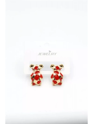 Mineli Ayıcık Küpe - Kırmızı