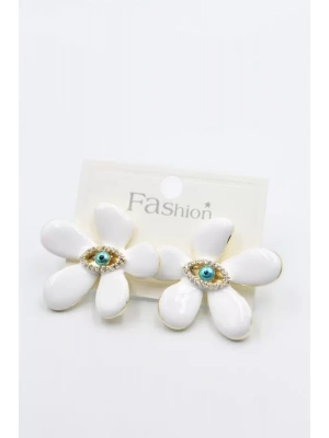 Mineli Çiçek Küpe - Beyaz