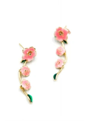 Mineli Çiçek Küpe - Pembe