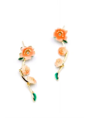 Mineli Çiçek Küpe - Turuncu