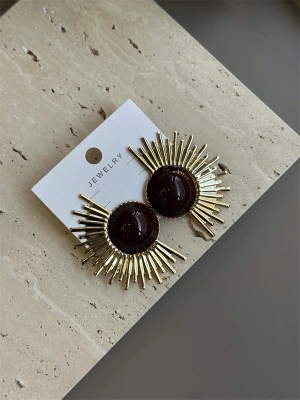 Mineli Güneş Küpe - Kahverengi