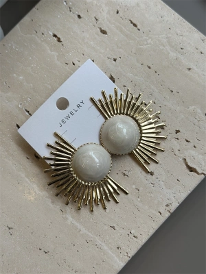 Mineli Güneş Küpe - Krem