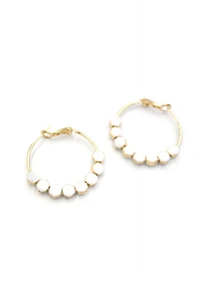 Mineli Halka Küpe - Beyaz