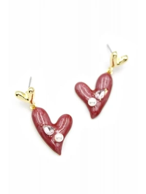 Mineli Kalp Küpe - Bordo