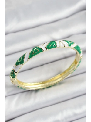 ® Mineli Pirinç Yeşil Beyaz Motifli Kadın Kelepçe