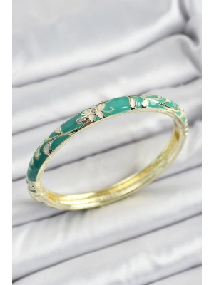 ® Mineli Pirinç Yeşil Çiçek Motifli Kadın Kelepçe