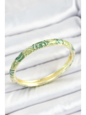 ® Mineli Pirinç Yeşil Sarmal Desenli Gold Renk Kadın Kelepçe