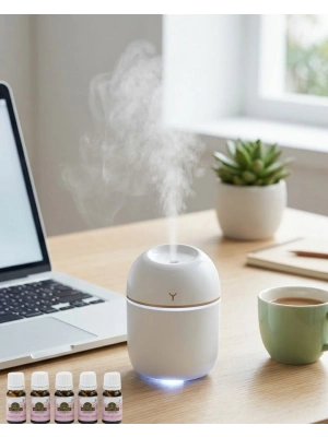 Mini Hava Nemlendirici USB Bağlantılı LED Işıklı 5 Esans Hediyeli Aromaterapi Difüzörü