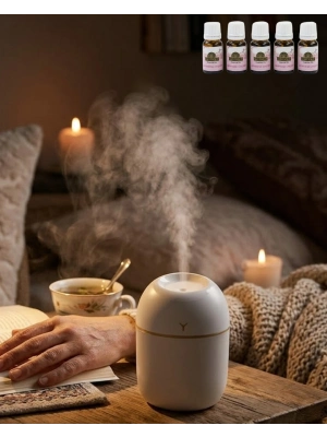 Mini Nemlendirici 5 Esans Hediyeli LED Işıklı Taşınabilir Aromaterapi Buhar Makinesi