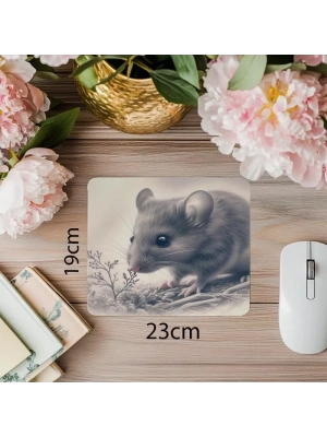 Minik Fare Çizimli Mousepad – Doğal Stil - 19x23 cm 2 mm Dikdörtgen İthal Baskılı Mouse Pad