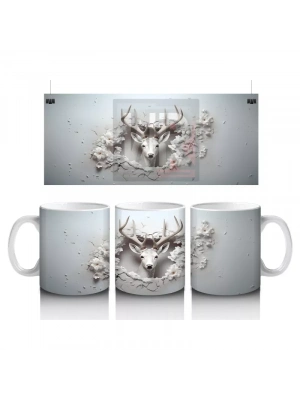 Minimal Gri Tonlarda Çatlakta Beliren Geyik – Baskılı Kahve Kupası