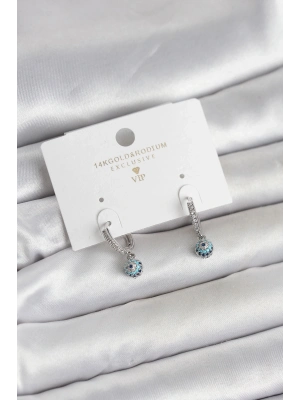 ® Minimal Nazarlı Model Gümüş Renk Zirkon Taşlı Kadın Küpe