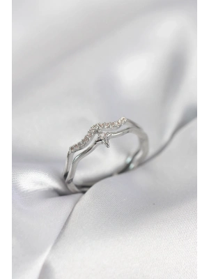 ® Minimal Yıldız Model Gümüş Renk Zirkon Taşlı Kadın Yüzük