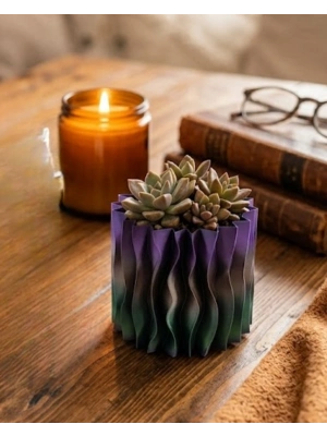 Minimalist Dalgalı Tasarımlı Mor Dekoratif 3D Vazo Masa Dekoru