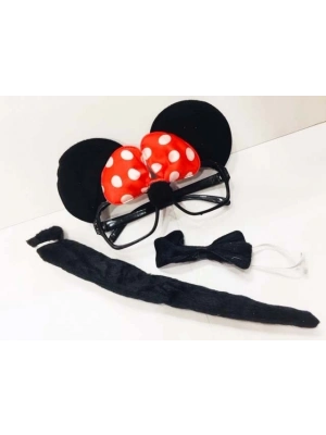Minnie Mouse Gözlüğü Papyonu Kuyruğu Seti