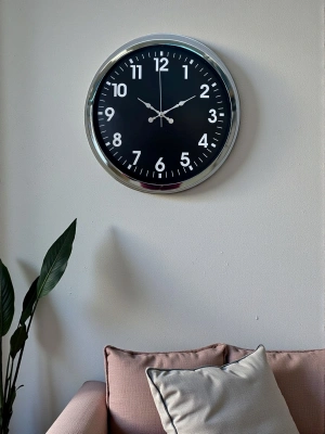 ® Modern 40 Cm Metal Krom Standart Duvar Saati