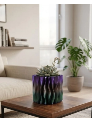 Modern Dalgalı Tasarımlı Mor 3D Dekoratif Vazo Ev Ofis Dekoru