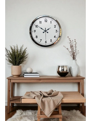 ® Modern Klasik 40 Cm Krom Metal Duvar Saati