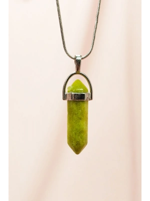 Moldavit Doğal Taşı Zincirli El Yapımı Tasarımlı Kolye Uç: 3,5 cm Zincir: 20 cm Kutulu