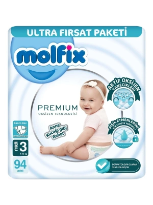 Molfix Premium Bebek Bezi Ultra Fırsat Paketi 3 Beden 4-9 Kg 94 Adet