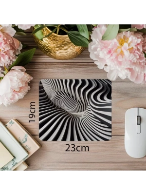 Monokrom Modern Stil Çizgili Mousepad - 19x23 cm 2 mm Dikdörtgen İthal Baskılı Mouse Pad
