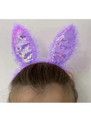 Mor Dantelli Pullu Işıklı Tavşan Kulak Taç