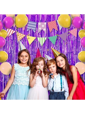 Ekstra Metalize Saçaklı Arka Fon Perde Mor