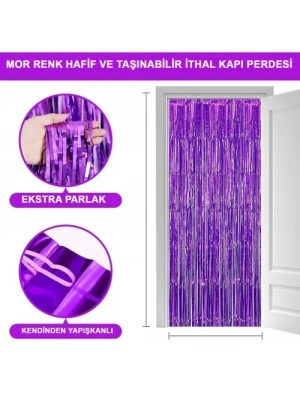 Mor Ekstra Metalize Saçaklı Arka Fon Perde
