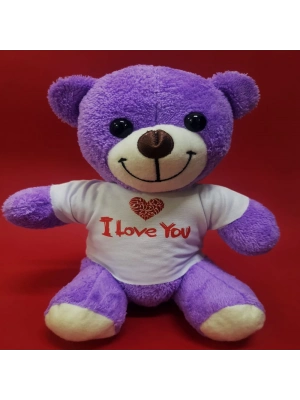 Mor I Love You Tişörtlü Peluş Ayıcık