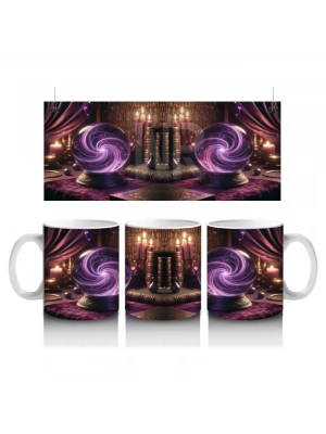 Mor Işıklarla Aydınlatılmış Büyü Masası Temalı Cadılar Bayramı Baskılı Kupa