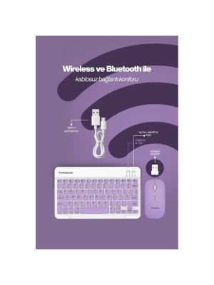 Mor Kablosuz Klavye Ve Mouse Seti