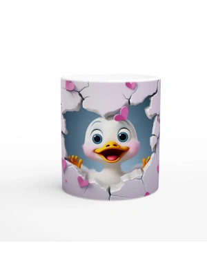 Mor Kalpli Çatlak Duvardan Bakan Sevimli Ördek Temalı Baskılı Kupa Bardak