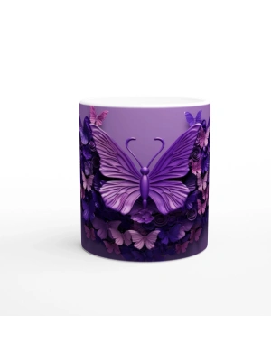 Mor Kelebekler ve Çiçekler Temalı Baskılı Kupa Bardak
