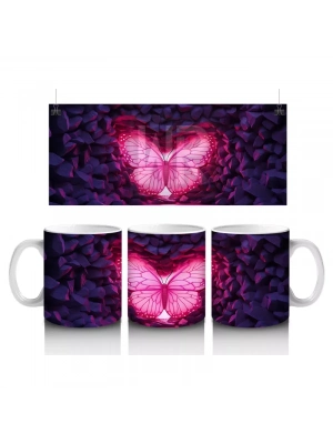 Mor Kristal Taşlar Arasında Parlayan Kelebek – Baskılı Kahve Kupası