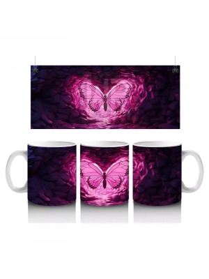 Mor Kristaller Arasında Parlayan Pembe Kelebek – Baskılı Kahve Kupası
