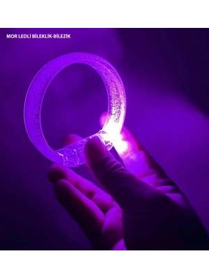 Mor Led Işıklı Baskı Yapılabilen Pilli Bileklik Bilezik 1,5 Cm Genişlik