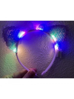 Mor Pullu Led Işıklı Kedi Kulak Taç