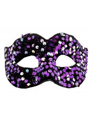 Mor Renk Arkadan Lastikli Pul Payet İşlemeli Balo After Parti Maskesi