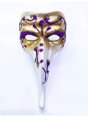 Mor Renk İşlemeli Seramik Malzemeden İmal Venedik Uzun Maske Magnet