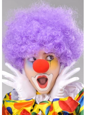 Mor Renk Kıvırcık Afro Bonus Peruk Takma Saç Ve Kırmızı Burun Seti