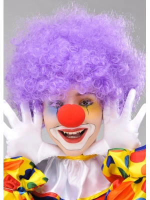 Mor Renk Kıvırcık Bonus Peruk ve Kırmızı Burun Seti