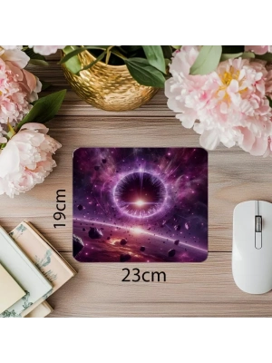 Mor Renkli Portal ve Asteroitli Mousepad - 19x23 cm 2 mm Dikdörtgen İthal Baskılı Mouse Pad
